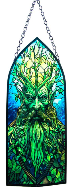 Glass Suncatcher 8in Cathedral - Green Man