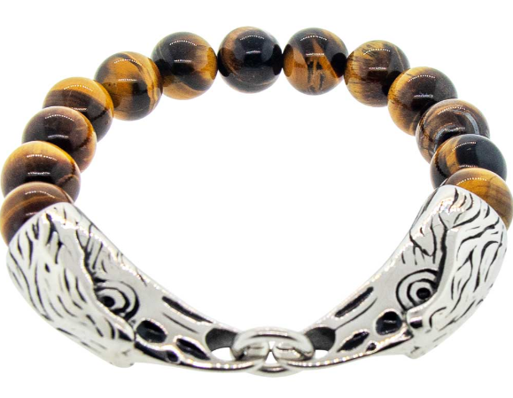 Tiger's Eye 10mm Bead Bracelet w/Eagle