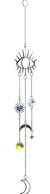 Evil Eye & Moon Charms Hanging Crystal