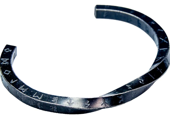 Stainless Steel Twist Cuff Bracelet - Nordic Runes Black