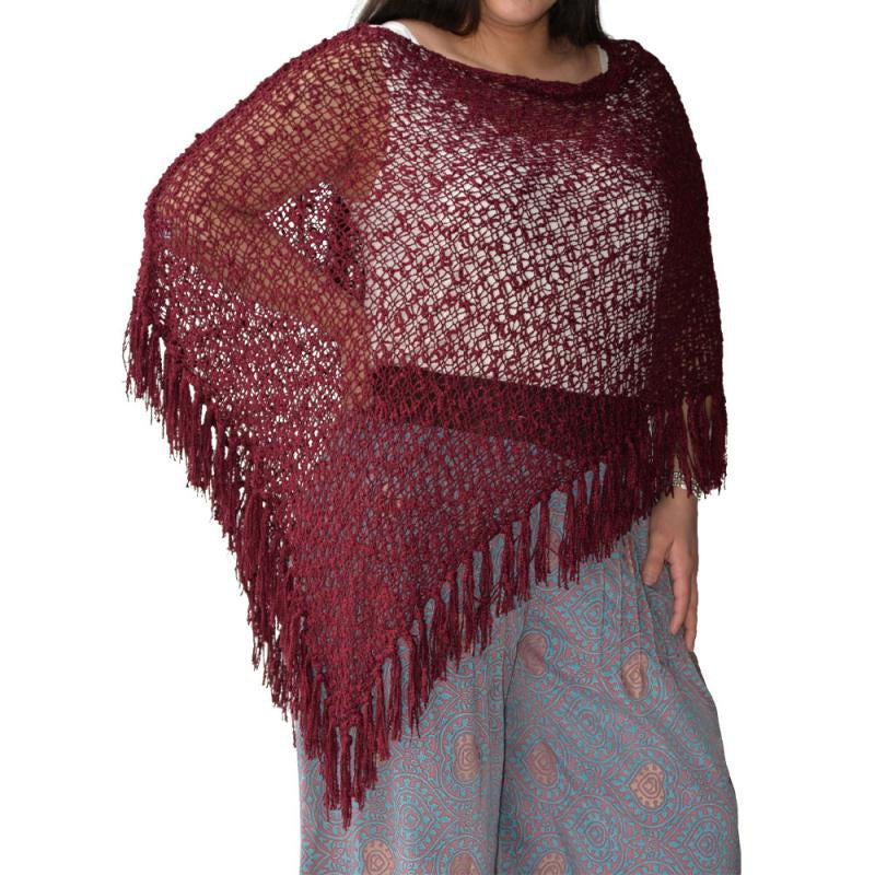 Four Way Popcorn Fringed Shawl - T22