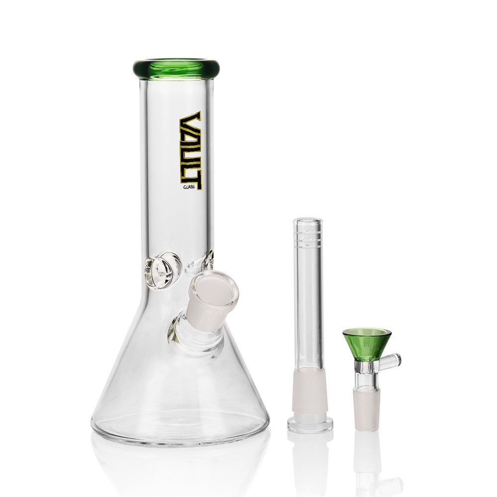 Vault Glass 8" Beaker Water Pipe w/Color Bowl & Mouthpiece