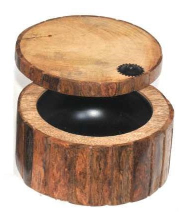 Mango Wood Round Box w/ Bark 6"x3"