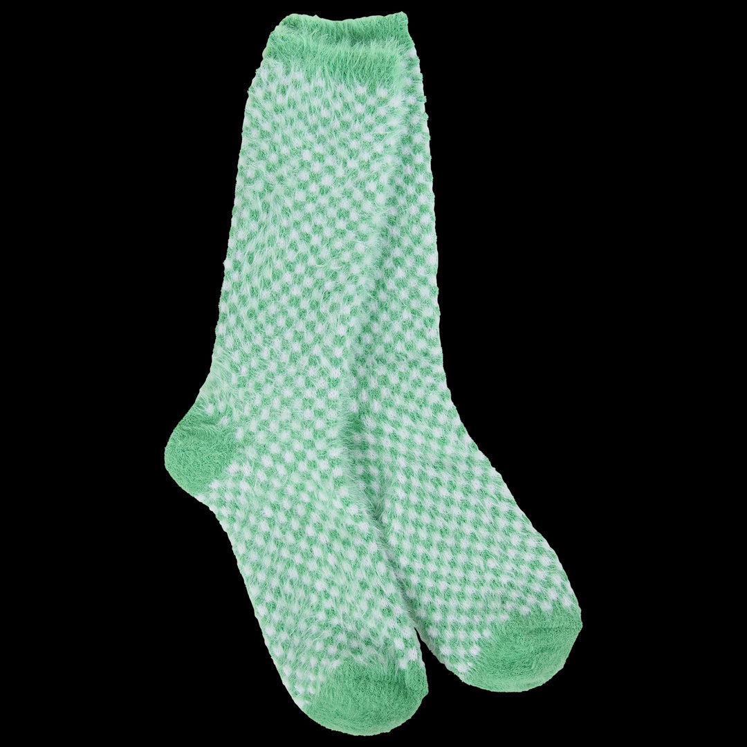 Holiday Feather Check Crew Socks - Green Check