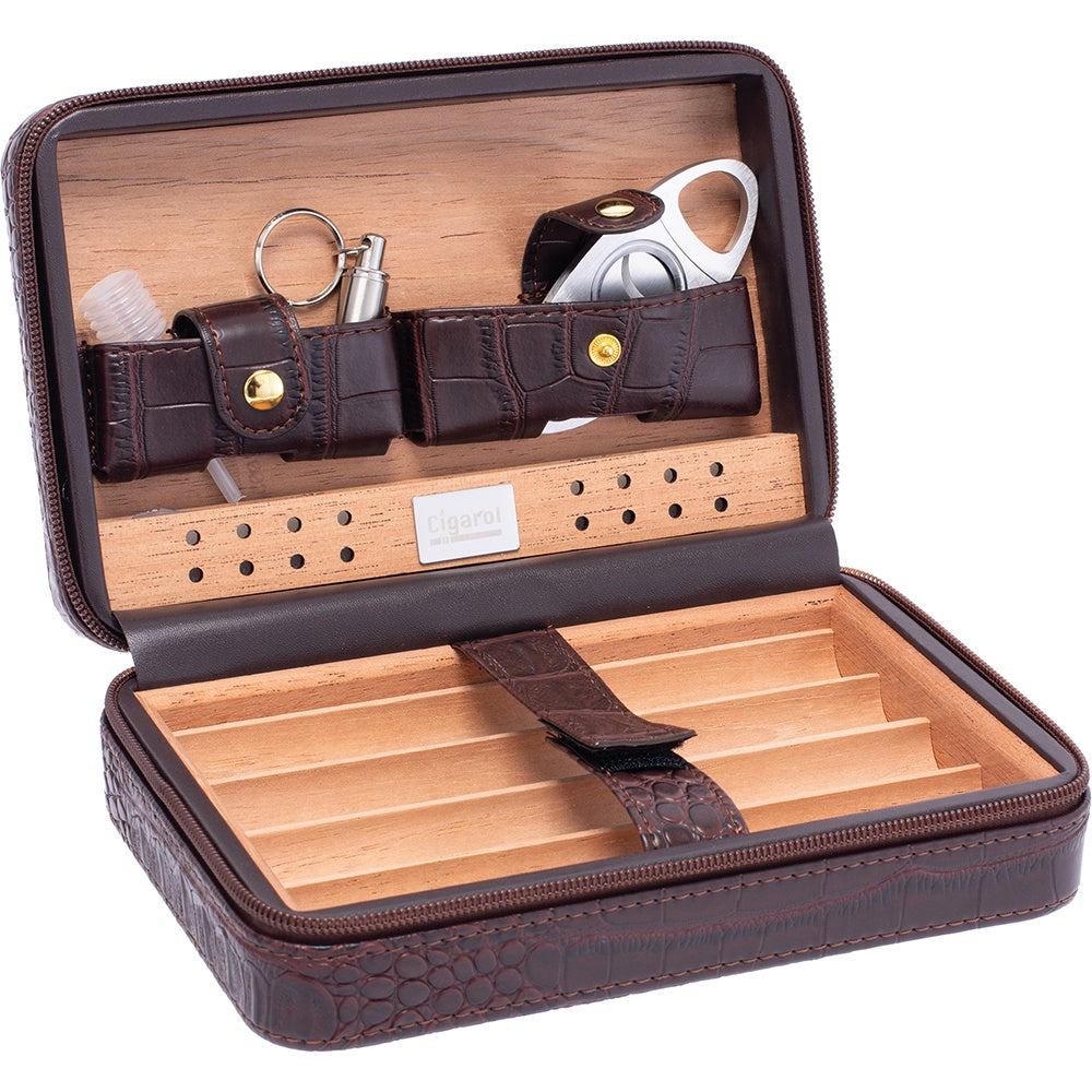 Brown Vegan Leather Cigar Cedar Box