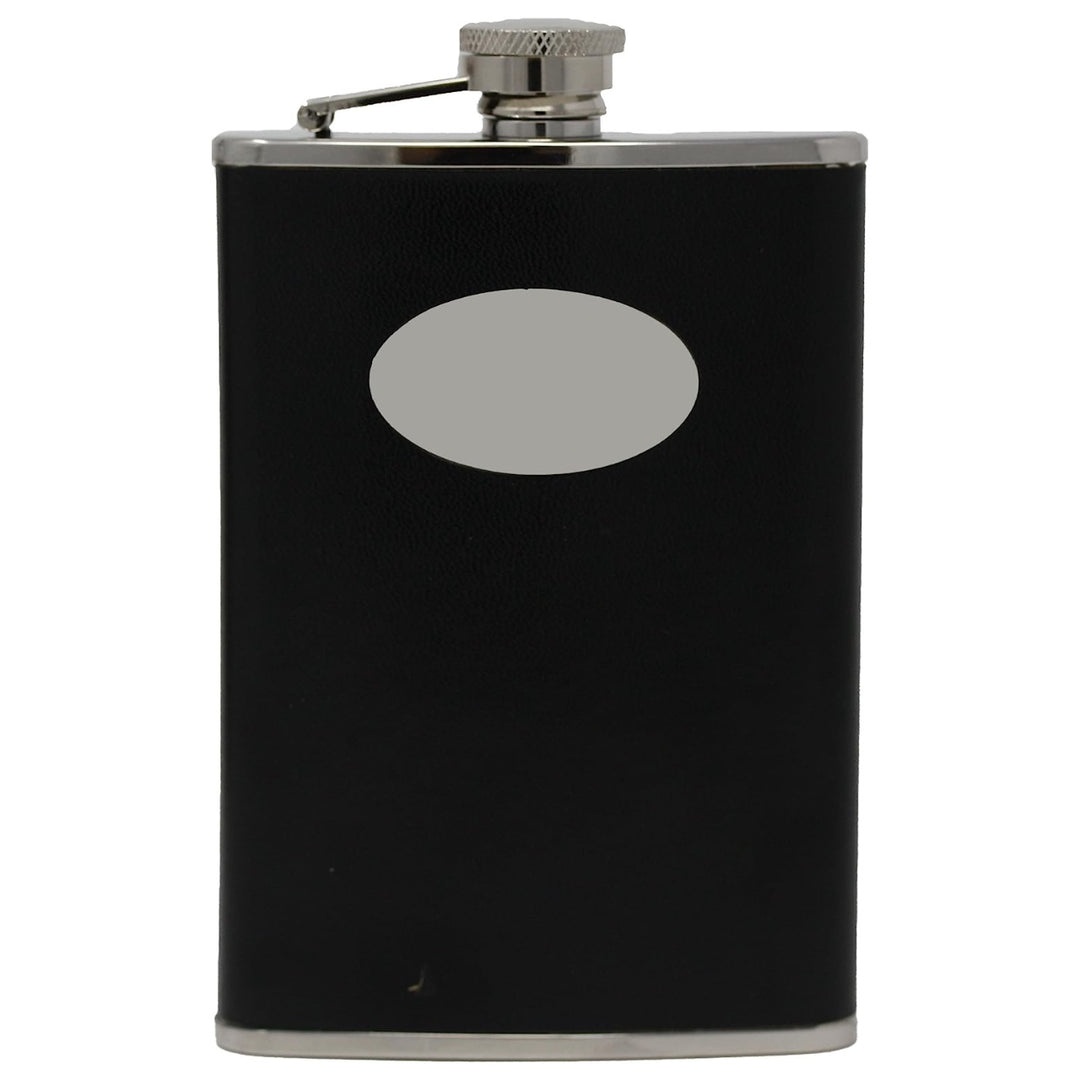 8 oz Black Smooth Leather Discrete Pocket Hip Alcohol Liquor Flask Made from 304 (18/8) Food Grade Stainless Steel