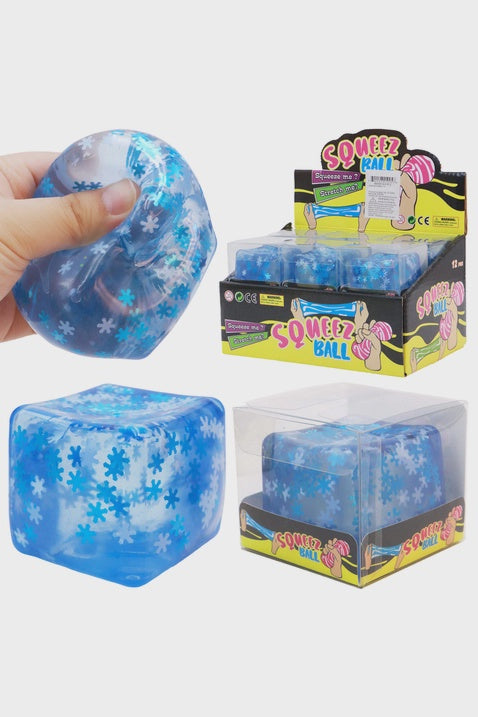 Blue Snowflake Glitter Cube Putty Filled Squishy
