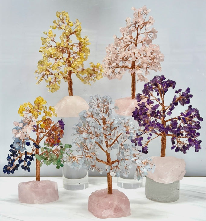 Copper Wire Tree w/Natural Crystals & Rose Quartz Base