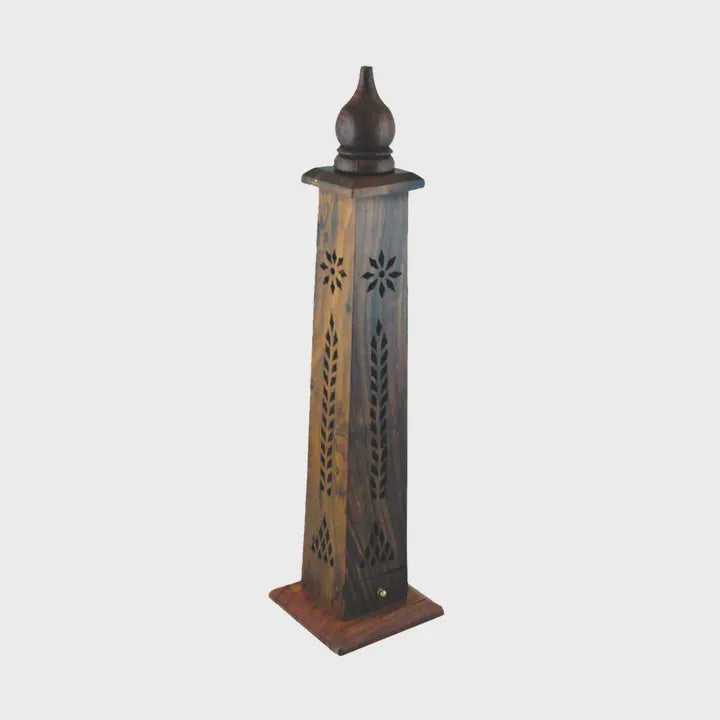 Hand Carved Incense Burner Tower - Tapered Flower B
