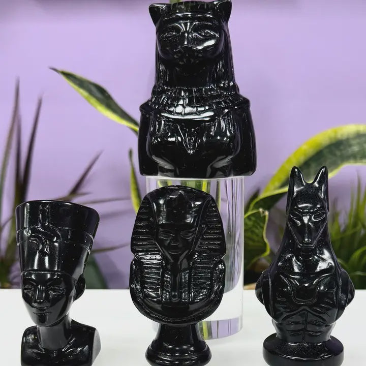 Black Obsidian Carved Egyptian Figurine - Crystal Healing