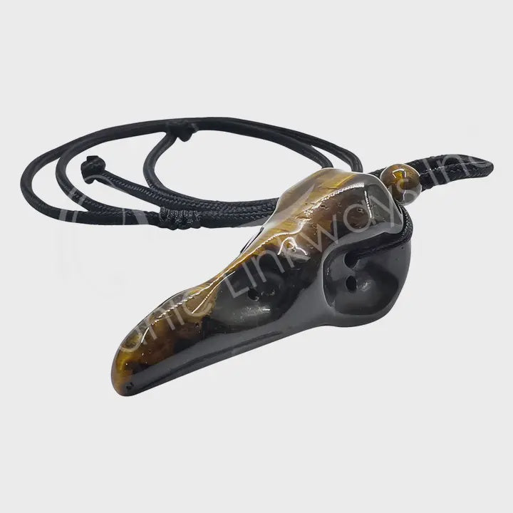 Tigers Eye Raven Skull Adjustable Necklace