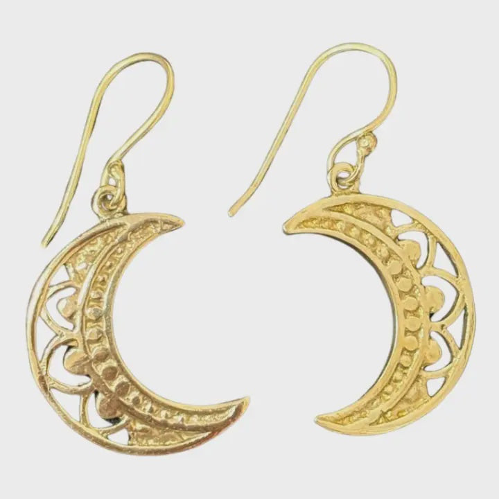 Brass Dangle Earrings - Crescent Moon