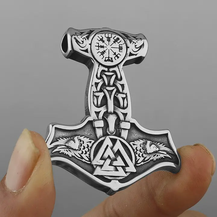 Stainless Steel Viking Valkenut Hammer Pendant