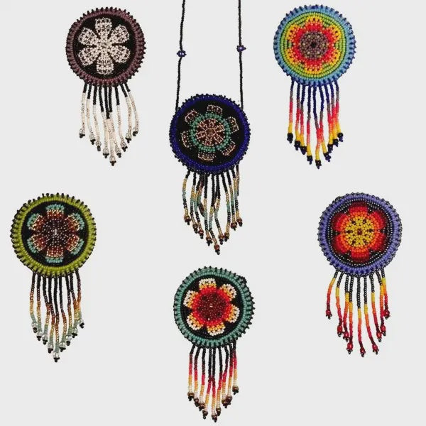 Round Seed Beaded Fringe Medicine Pouch Necklace