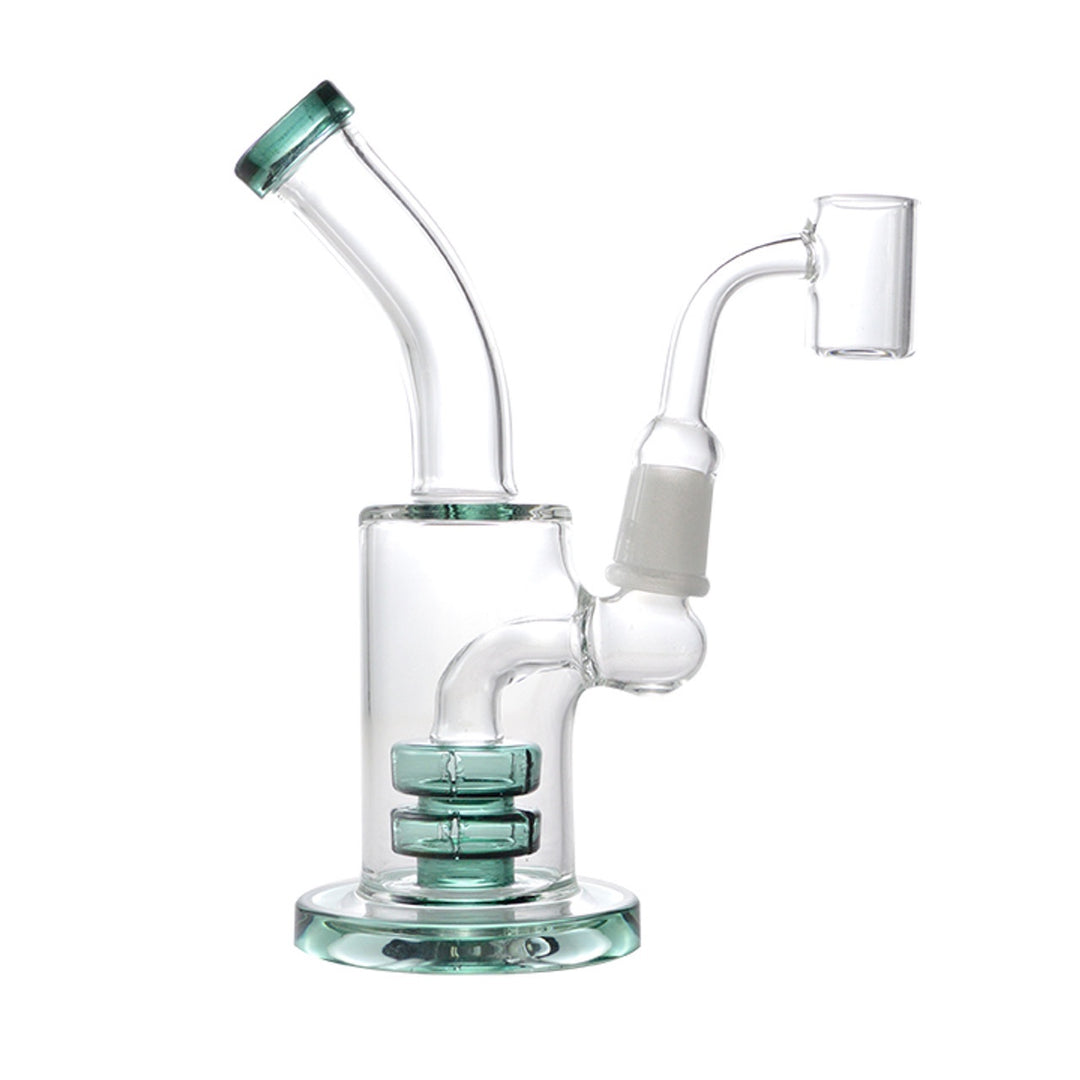 Glass Art - Watervase - Banger Hanger - 14mm - 6.5in - Tube Shift - Bent Neck - Double Circ Perc