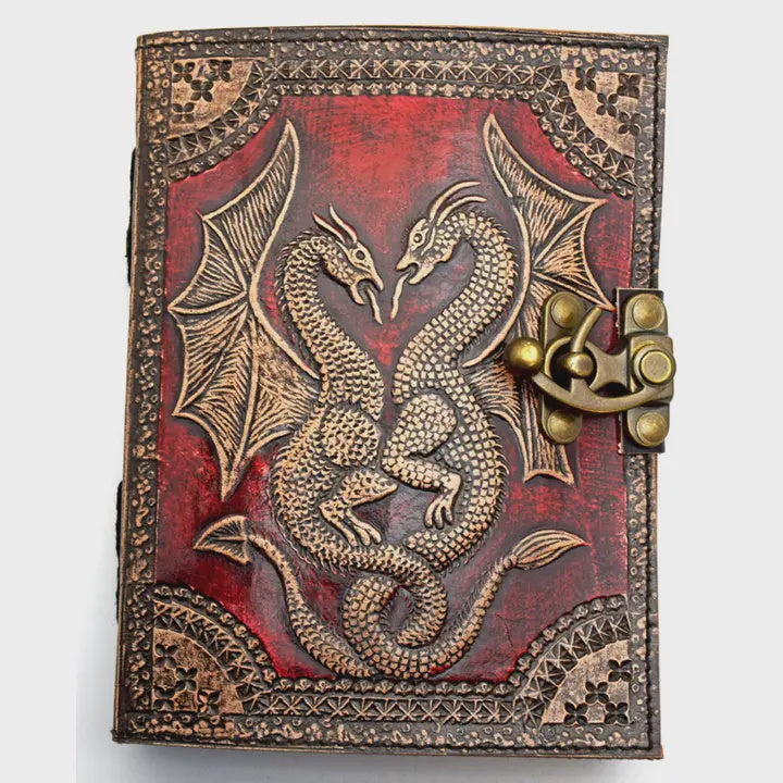 Red Double Dragon Leather Embossed Journal 3441A