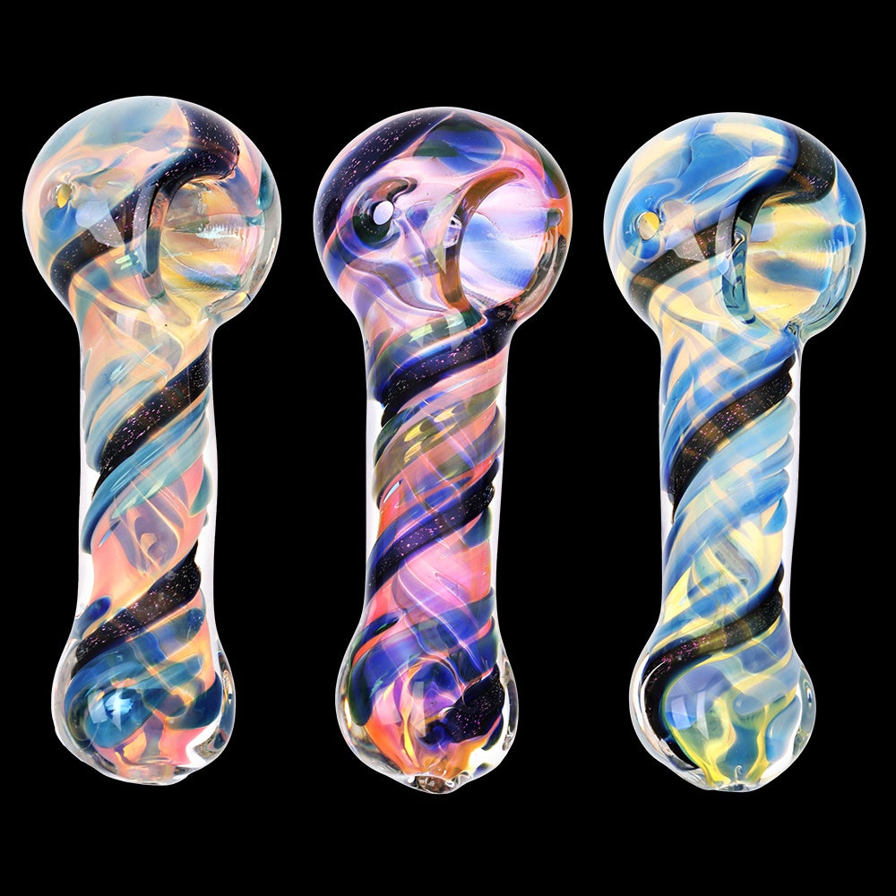 Dichro Stripe Spiral Fumed Glass Hand Pipe | 3.75"