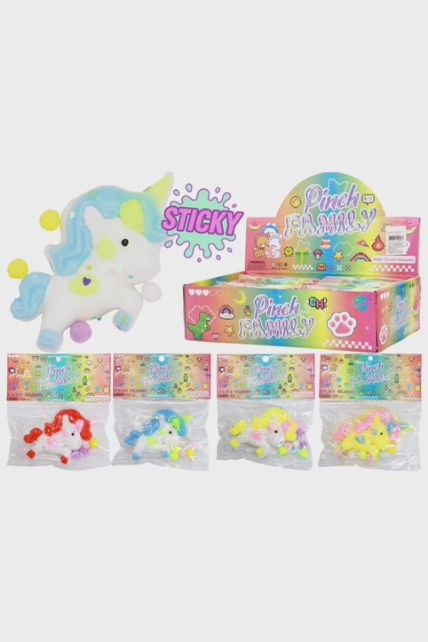 Unicorn Glittery Pom Pom Sticky Mochi Squishy Bag