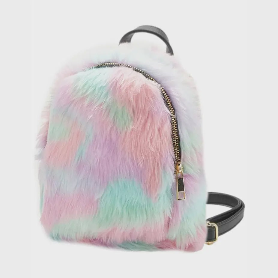 Tie Dye Fuzzy Faux Fur Retro Backpack