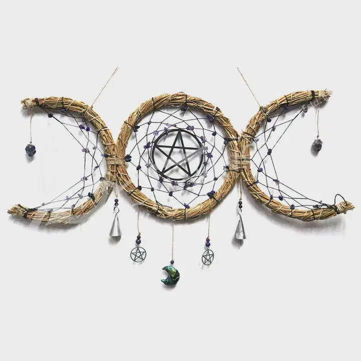 Large Triple Moon & Pentacle Wreath Dreamcatcher