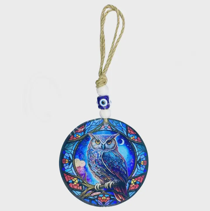 Printed Owl Glass Hanger