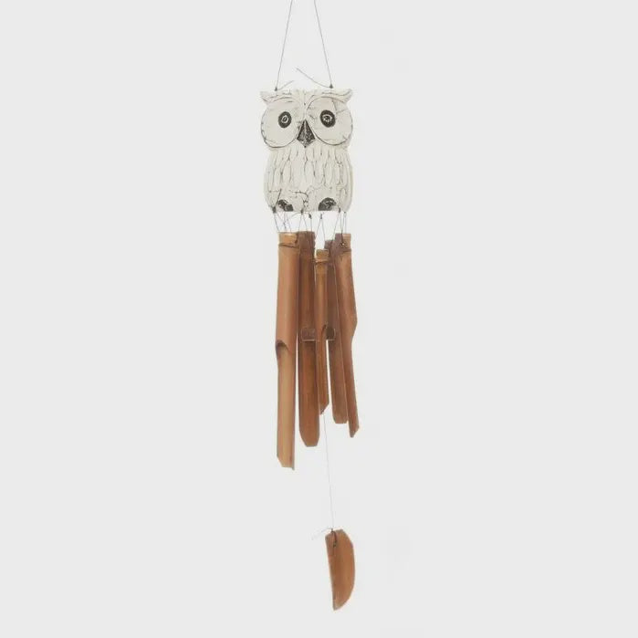 Carved Owl Wind Chime - White