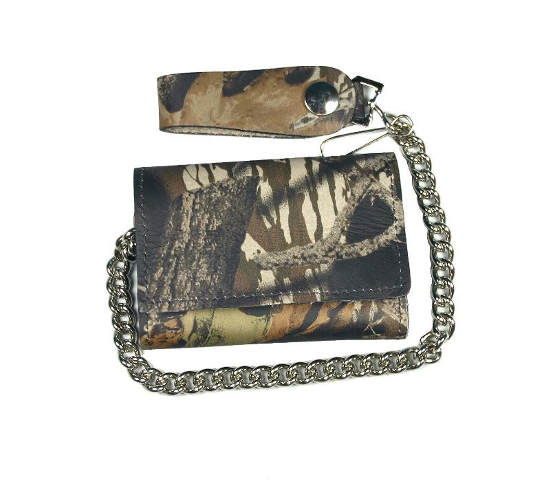 Hot Leathers - Tri Fold Wallet Camo w/Chain
