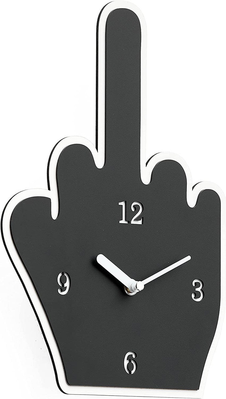 Black Middle Finger Minimalist Silent Wall Clock (11.25" X 7.5")