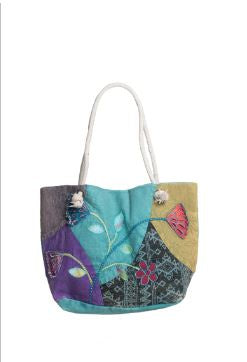 Embroidered Flowers Cotton Large Beach Bag
