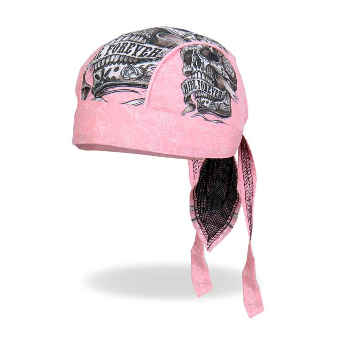 Hot Leathers - Banner Skull Lightweight Pink Headwrap
