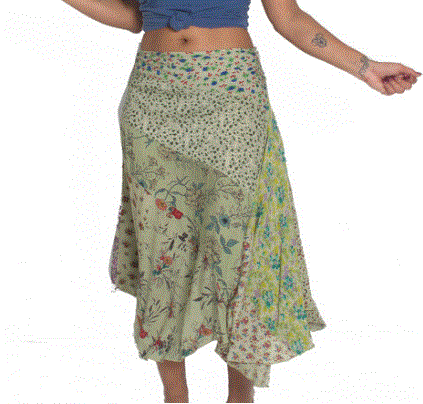 Blue Sky - Rayon 3/4 Length Patchwork Skirt