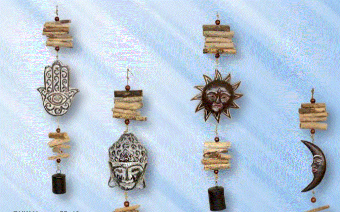 Village - Wooden Carved Wind Chime w/Bell