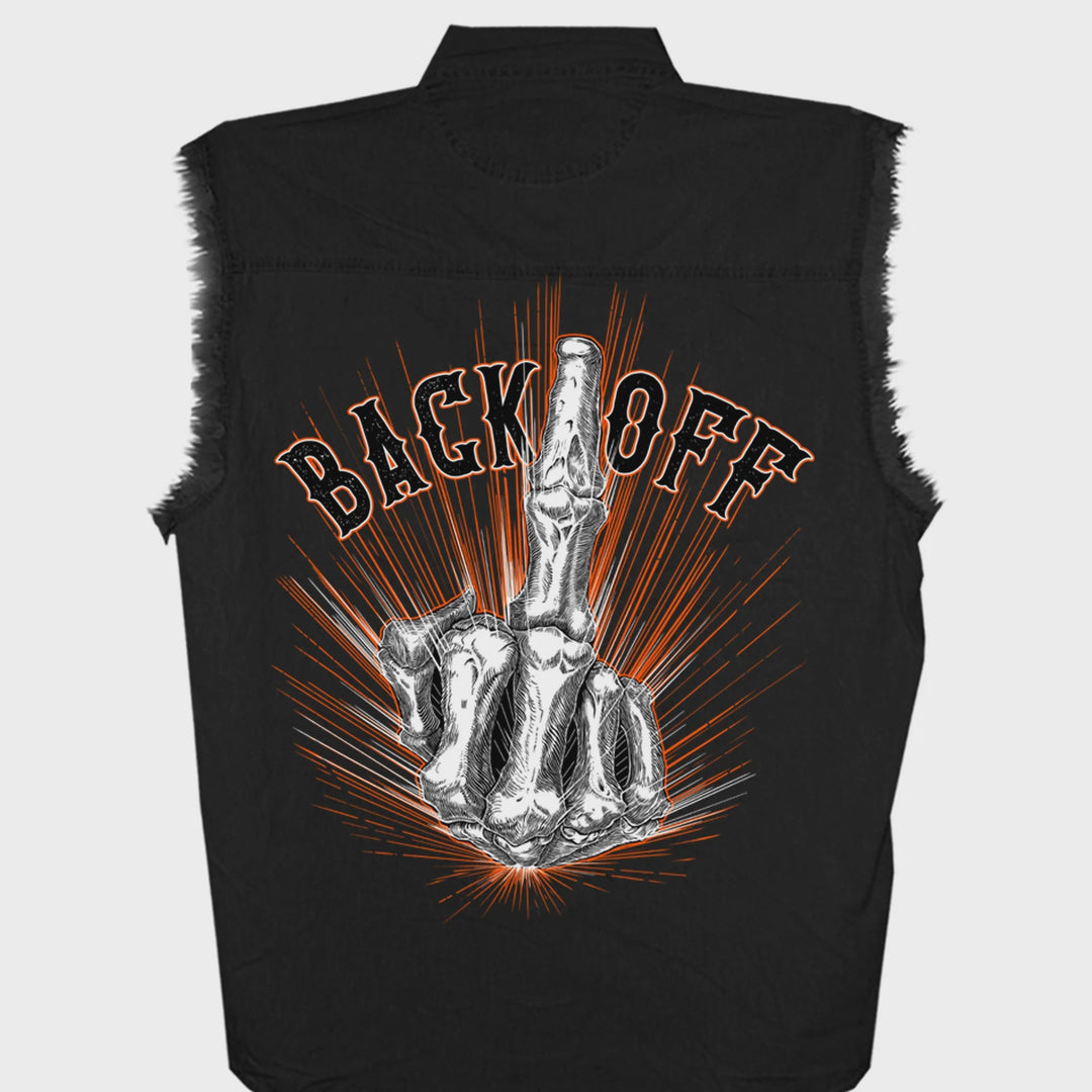 Hot Leathers - "Back Off Bone Finger" Black Denim Vest