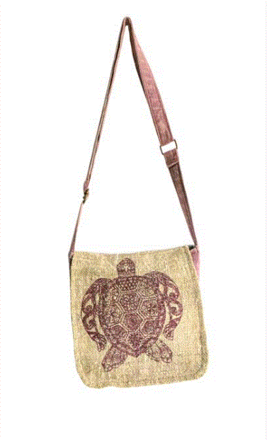 Earth Divas - Hemp Crossbody Bag Front Flap w/Turtle Print