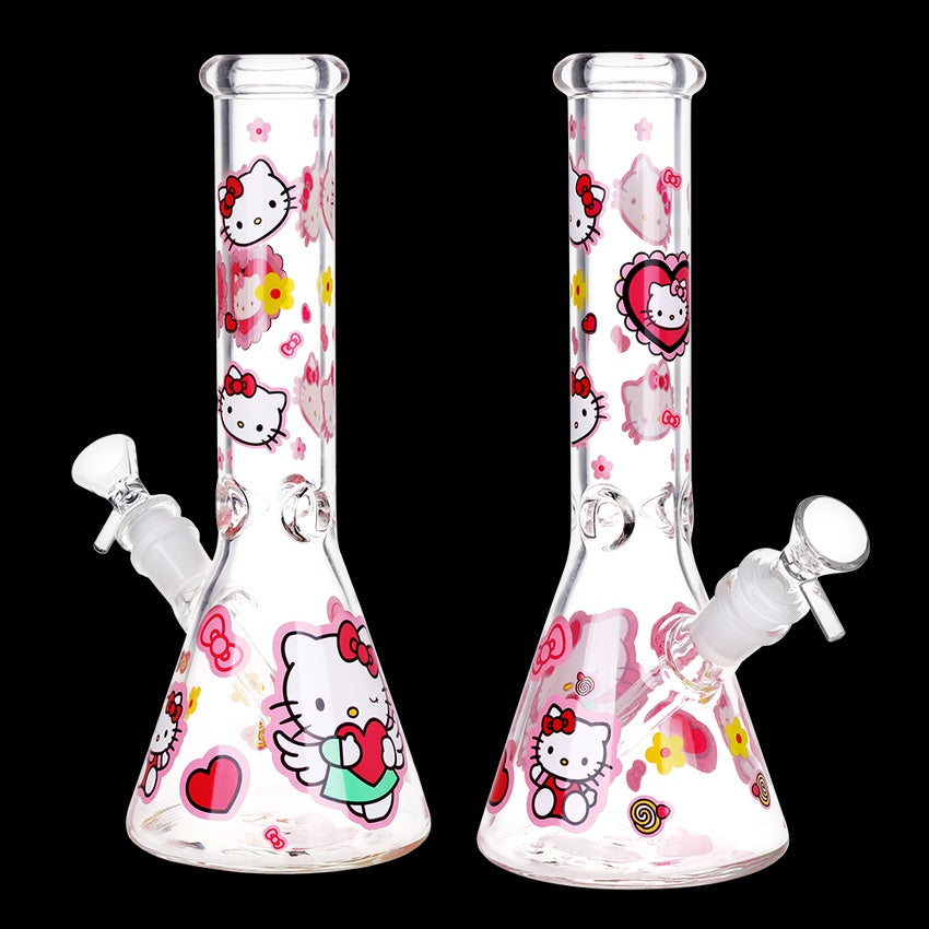 Heart Loving Cute Kitty 10" 14mm F Beaker Glass Water Pipe