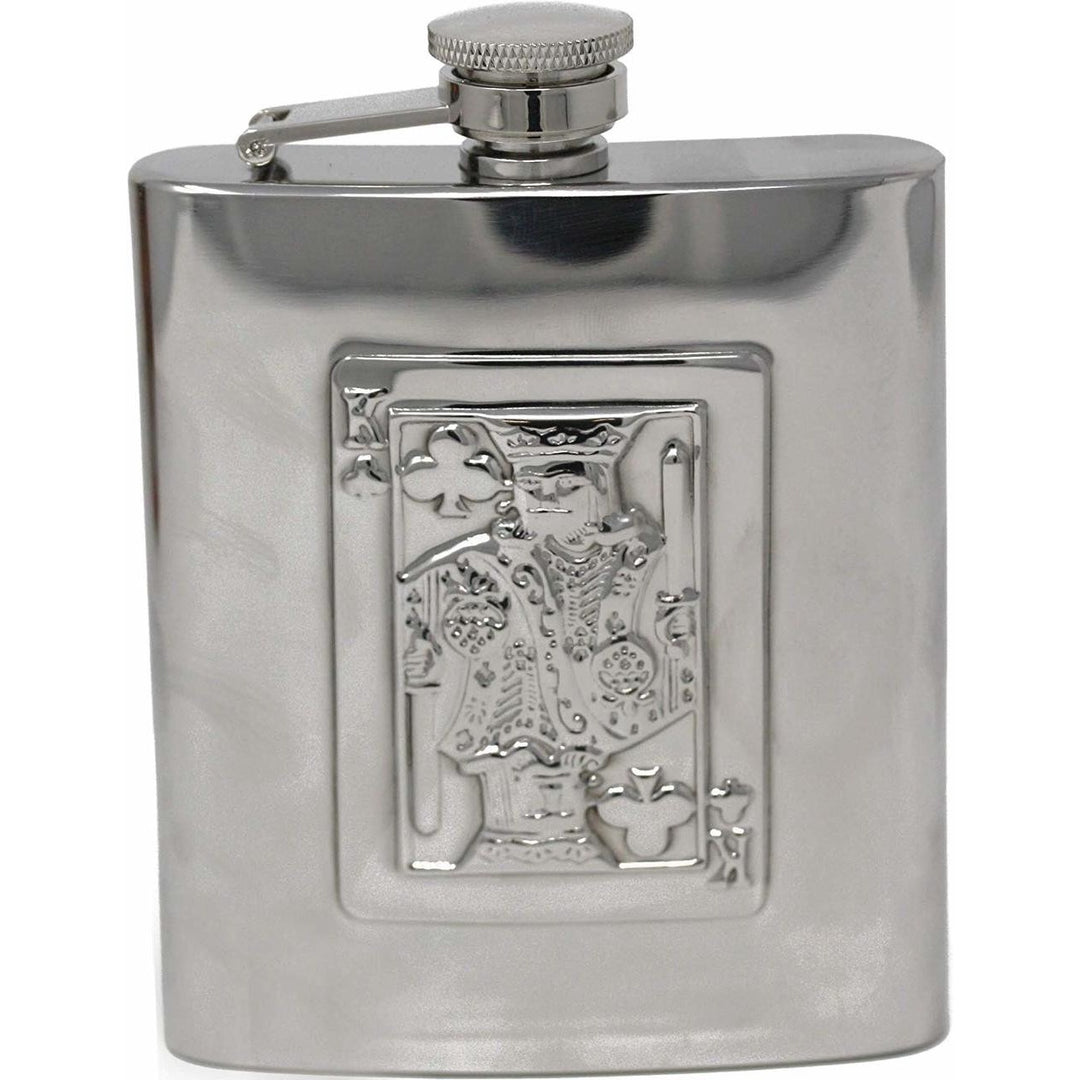 8 oz Pocket Hip Alcohol Liquor Flask in Etched King of Clubs Print Made from 304 (18/8) Food Grade Stainless Steel