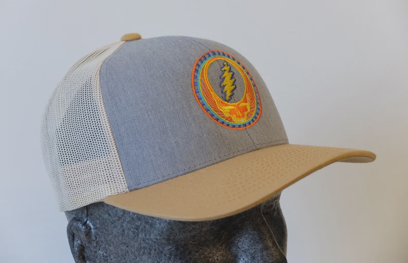 Orange Sunshine Lightning Bolt Embroidered Trucker Snapback Hat