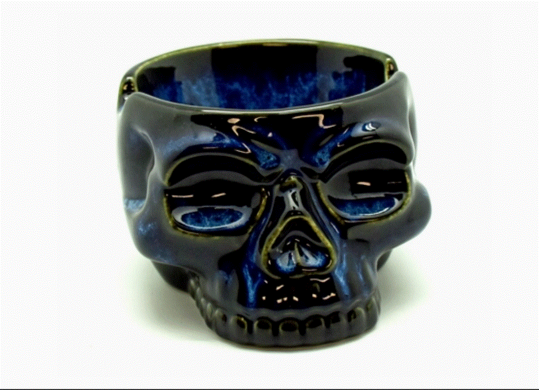 Fantasy Gifts - Big Blue Glazed Skull Bowl or Ashtray Combo