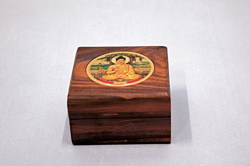 4 Inch Wood Box With Gold Buddha