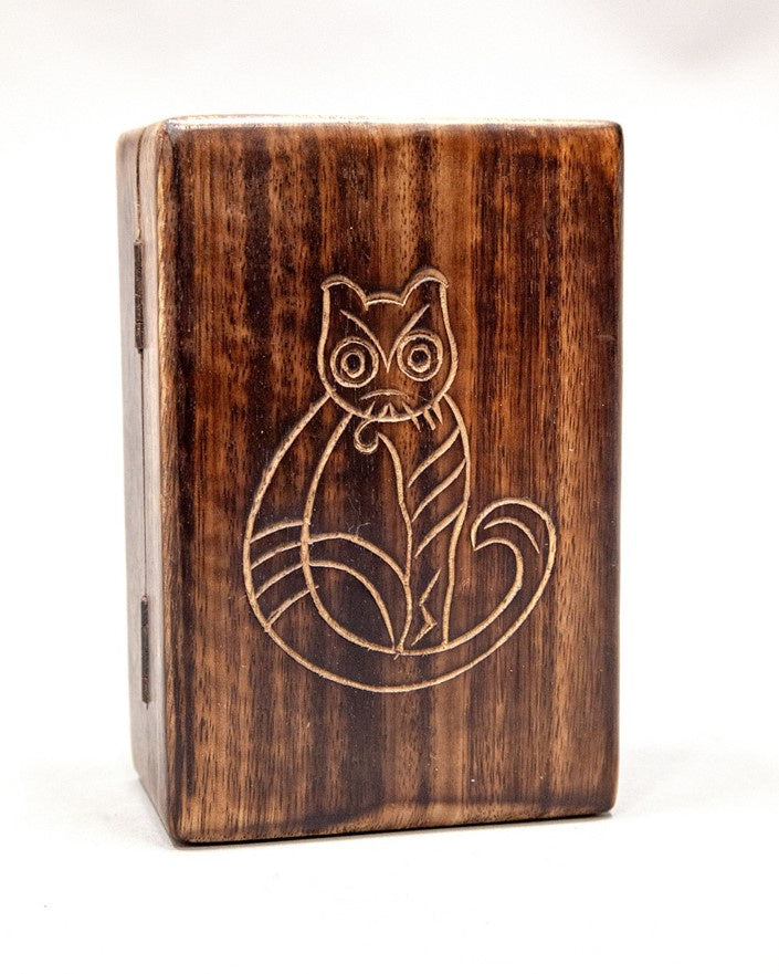 Hand Carved Cat Wood Box WB466