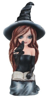 Witch Girl in Black w/Crow & Book Statue 91975