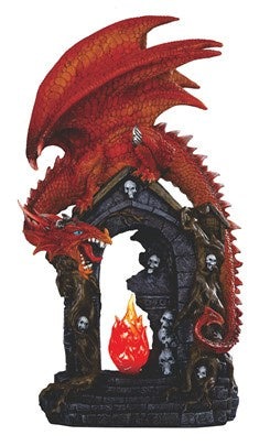 Red Dragon on Gate LED Statue 72046