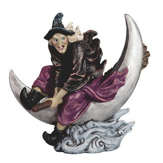 Witch Riding Broom Over the Moon Statue 72156
