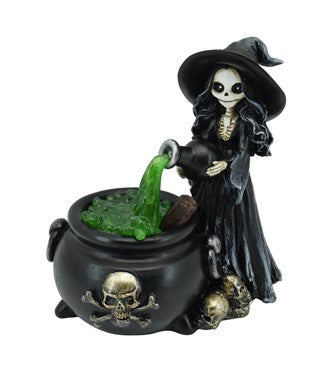 Skeleton Witch LED Cauldron Statue 44201