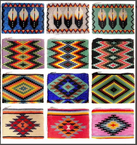 Beaded Native Inspired Pattern Seed Bead Coin Purse