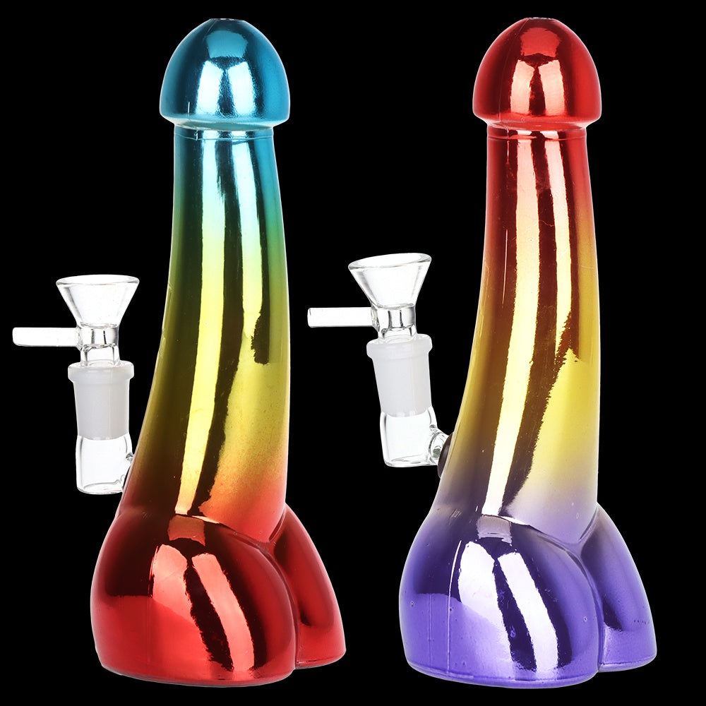 Penis Electroplated Glass Water Pipe | 8" | 14mm F | Colors Vary