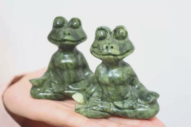 Green Jadeite Crystal - Meditating Frog