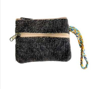 Hemp Coin Wallet w/Two Zippered Pockets & Loop Handle