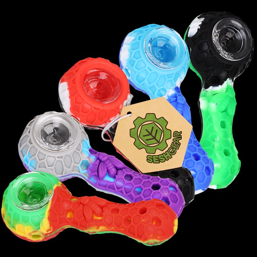 SeshGear Honeycomb Bee Silicone Spoon Pipe - Colors Vary