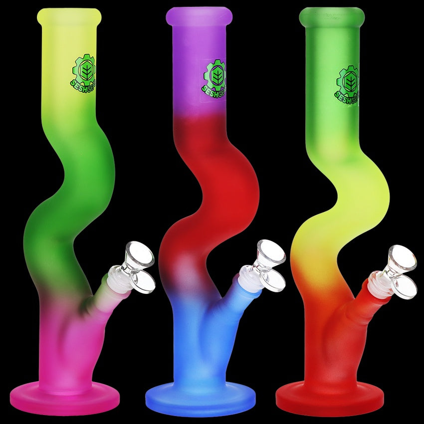 SeshGear Winding Path Ombre Glass Water Pipe | 12.75" | 14mm F | Colors Vary